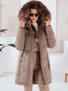 Kurtka zimowa damska parka z kapturem ciemnobeżowa Dstreet TY5084