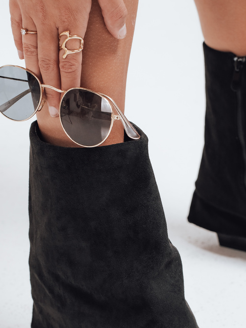 Botki damskie zamszowe z szeroką cholewką czarne Dstreet ZY1026