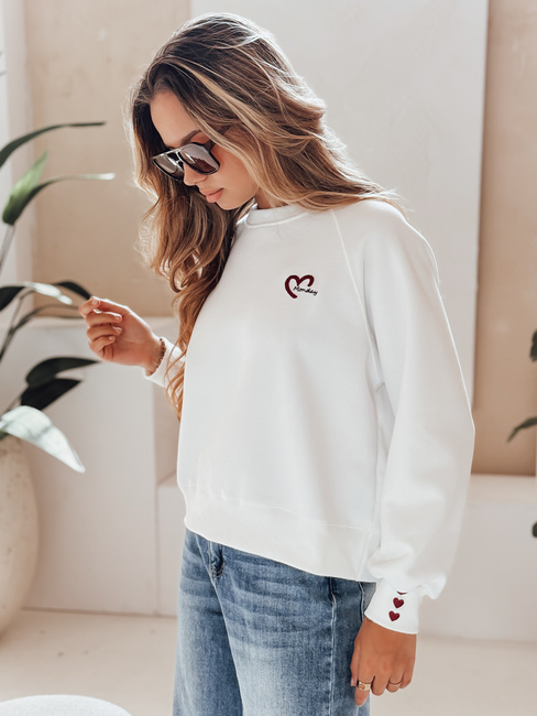 Bluza damska oversize z haftem serc MONLOVE biała Dstreet BY1507