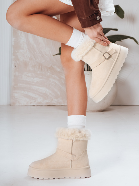 Śniegowce damskie zamszowe z futerkiem beżowe Dstreet ZY1252