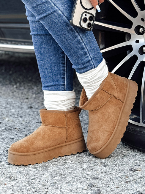 Śniegowce damskie na platformie kamelowe BRINETTO Dstreet ZY0549