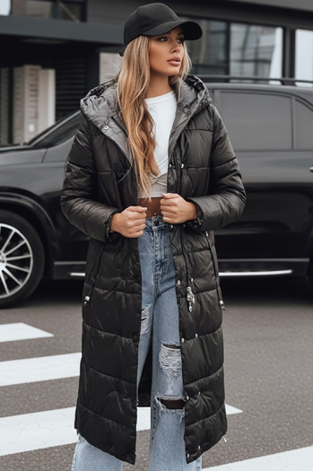 Kurtka damska zimowa długa pikowana z kapturem czarna Dstreet TY5482