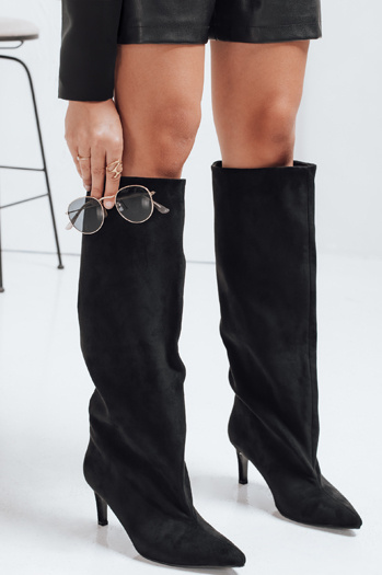 Kozaki damskie z szeroką cholewką zamszowe czarne Dstreet ZY1024