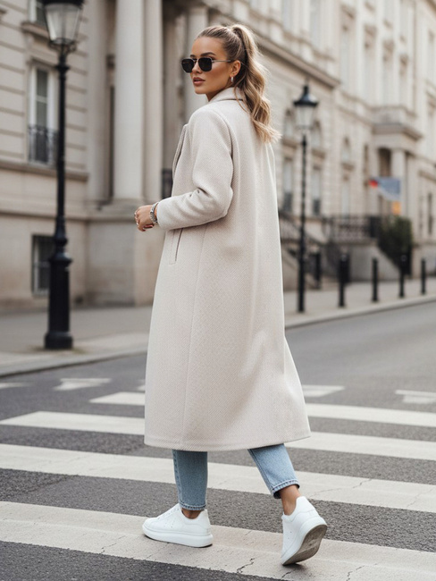 Płaszcz damski oversize MANTOVA długi jasnobeżowy Dstreet NY0738
