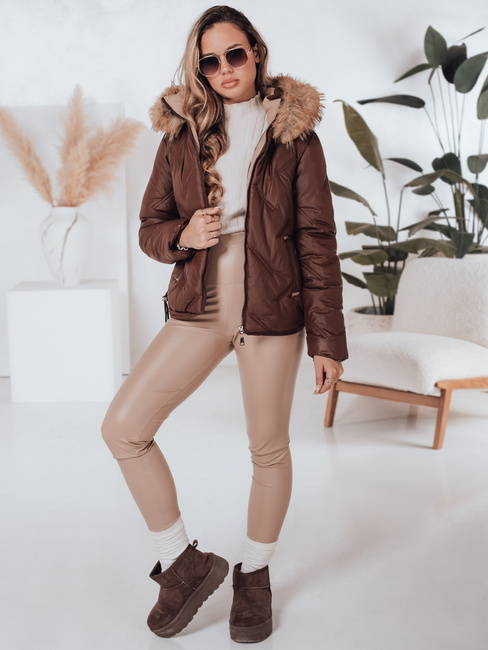 Kurtka damska zimowa COLDLIKE pikowana z kapturem brązowa Dstreet TY5003