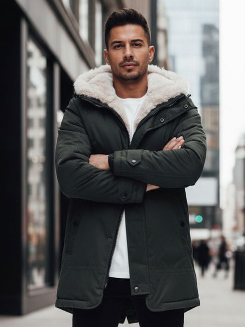 Kurtka zimowa męska parka z kapturem zielona Dstreet TX4963z