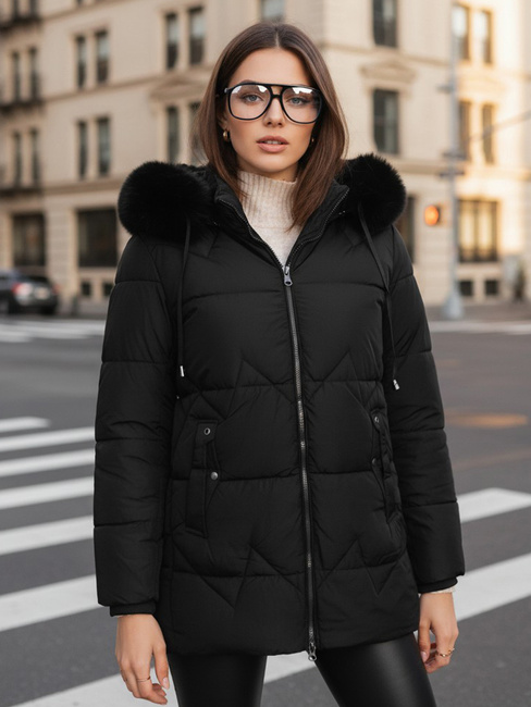Kurtka damska zimowa pikowana z kapturem czarna Dstreet TY5330