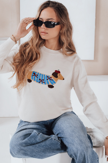 Damski sweter z aplikacją psa CHICPAWS kremowy Dstreet MY2542