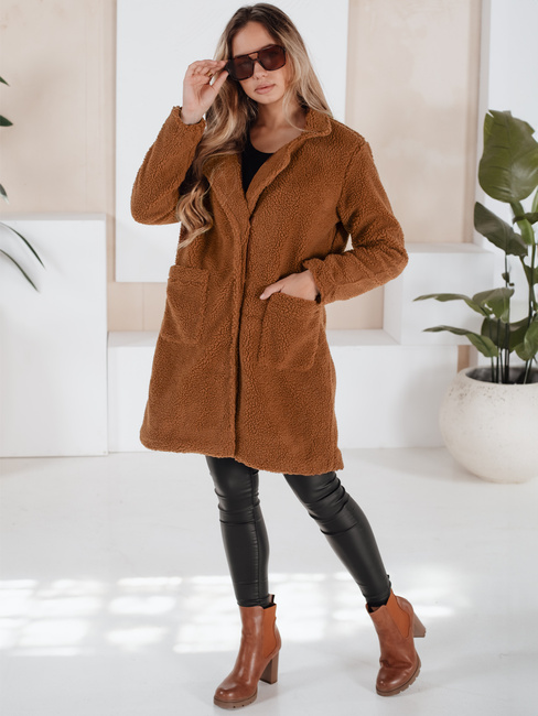 Płaszcz zimowy damski teddy futrzany brązowy Dstreet NY0752