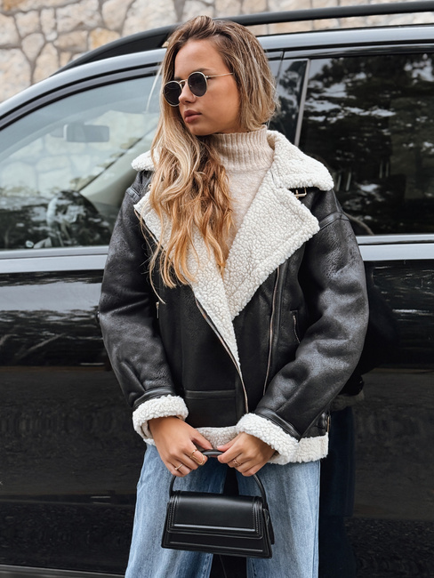 Kurtka ramoneska damska z kożuchem czarna Dstreet TY5246