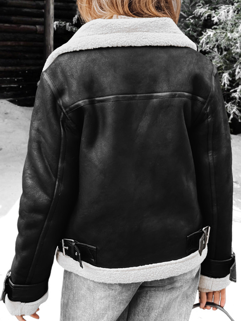 Kurtka ramoneska damska z kożuchem czarna Dstreet TY5237z