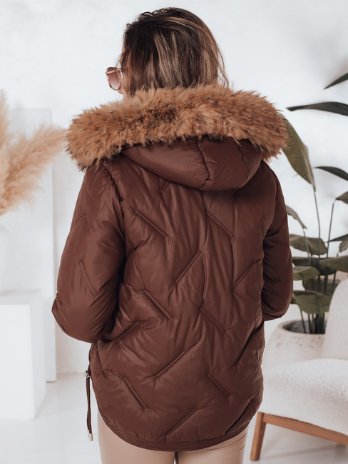 Kurtka damska zimowa COLDLIKE pikowana z kapturem brązowa Dstreet TY5003