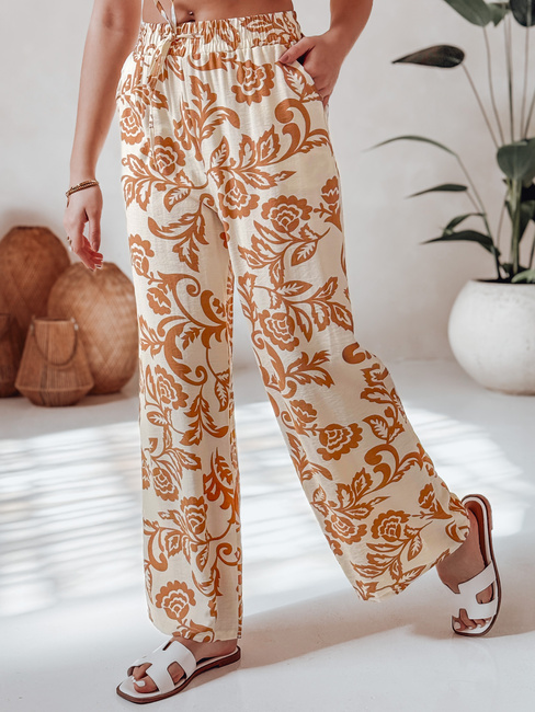 Spodnie damskie wide leg w kwiaty LOVEGARDEN kamelowe Dstreet UY2657