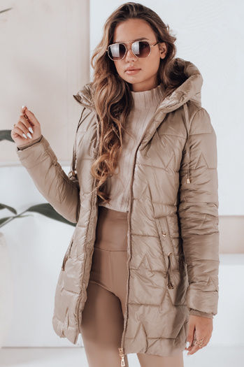 Kurtka zimowa damska pikowana z kapturem kamelowa Dstreet TY5091