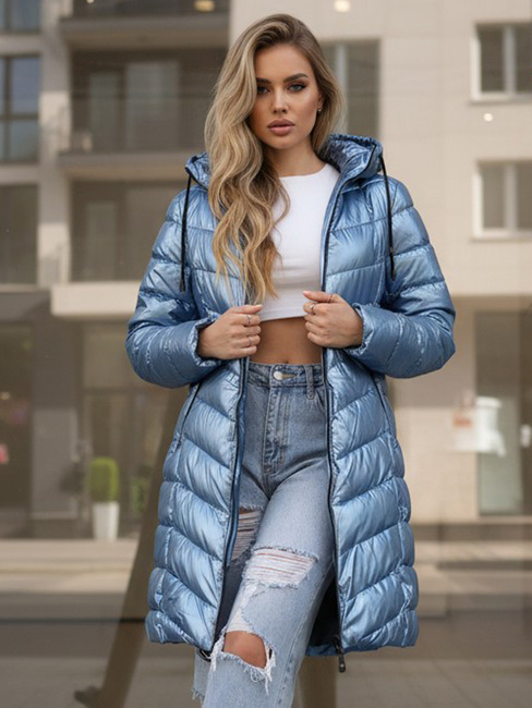 Kurtka damska zimowa długa pikowana niebieska Dstreet TY5515