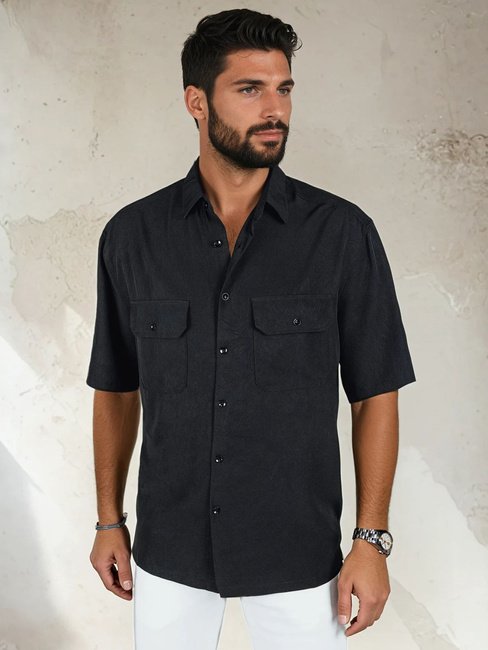 Koszula męska z krótkim rękawem czarna Dstreet KX1080