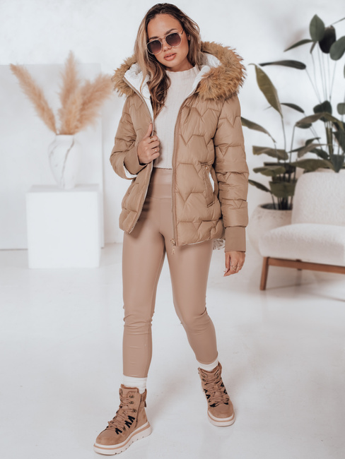 Kurtka damska zimowa SNOWMISS pikowana beżowa z kapturem Dstreet TY5000
