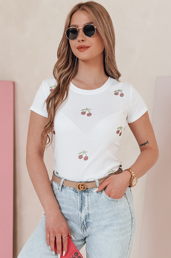 T-shirt damski w wiśnie CHERRYDUST biały Dstreet RY2853