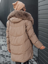 Kurtka damska zimowa MORISIO długa pikowana z kapturem ciemnobeżowa Dstreet TY4701