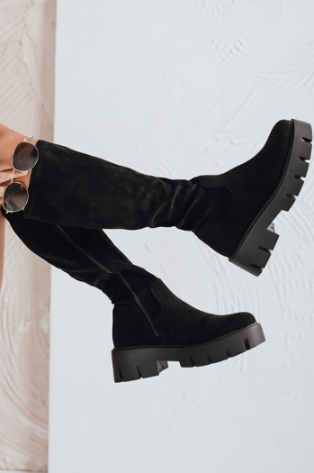 Kozaki damskie zamszowe na platformie czarne Dstreet ZY1103