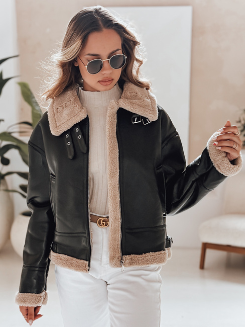 Kurtka skórzana damska z kożuchem SHEREB czarna Dstreet TY4756