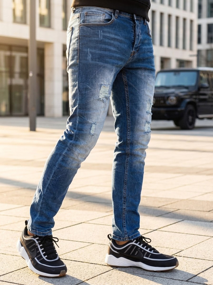 Modré štýlové rifle pre pánov