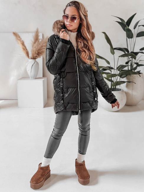 Kurtka damska zimowa NORINA pikowana z futerkiem czarna Dstreet TY5054