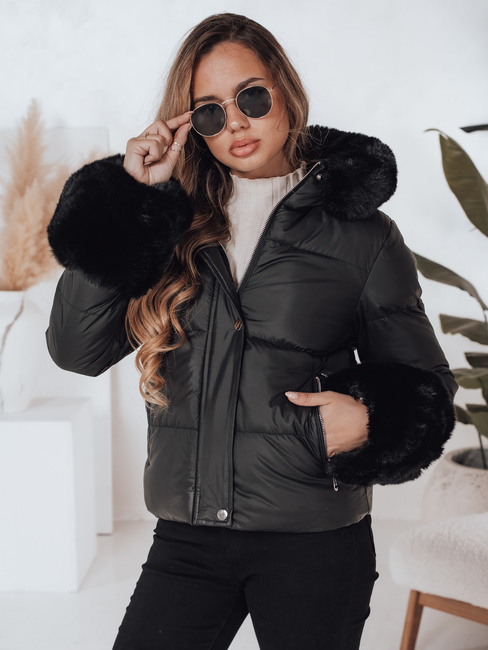 Kurtka damska zimowa YOUWARM krótka pikowana z futerkiem czarna Dstreet TY5006