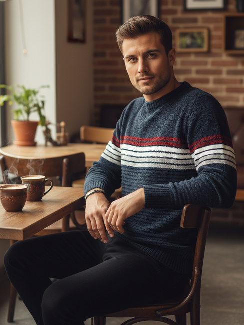 Sweter męski w paski granatowy Dstreet WX2281