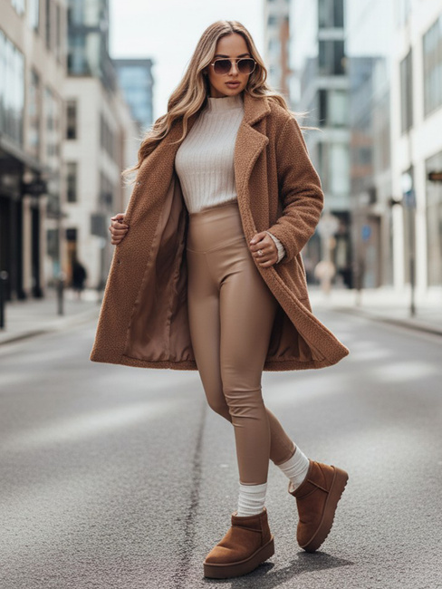 Płaszcz zimowy damski teddy futrzany kamelowy Dstreet NY0758z