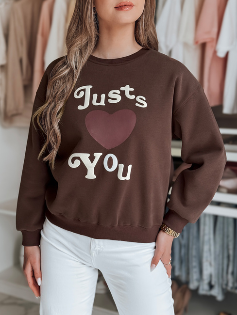 Bluza damska oversize z nadrukiem JUST LOVE YOU brązowa Dstreet BY1477
