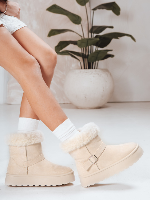 Śniegowce damskie zamszowe z futerkiem beżowe Dstreet ZY1252