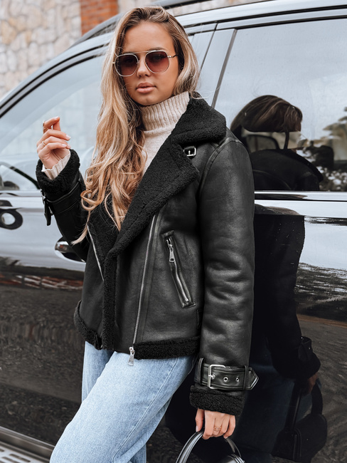 Kurtka ramoneska damska z kożuchem czarna Dstreet TY5239