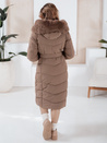 Kurtka zimowa damska długa pikowana z futerkiem ciemnobeżowa Dstreet TY5087