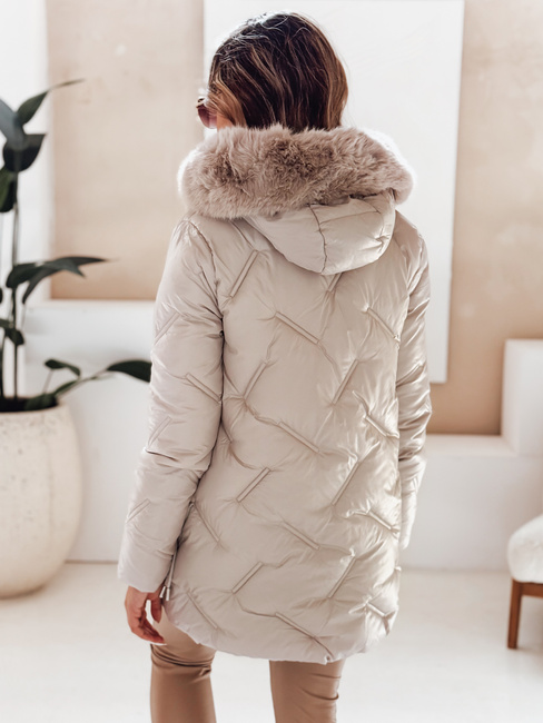 Kurtka damska zimowa LOVEINSIDE pikowana z futerkiem beżowa Dstreet TY5053