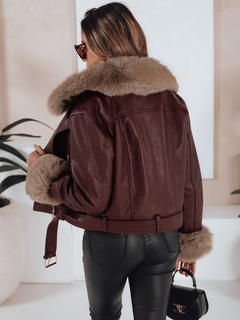 Kurtka skórzana damska z futerkiem bordowa Dstreet TY5208