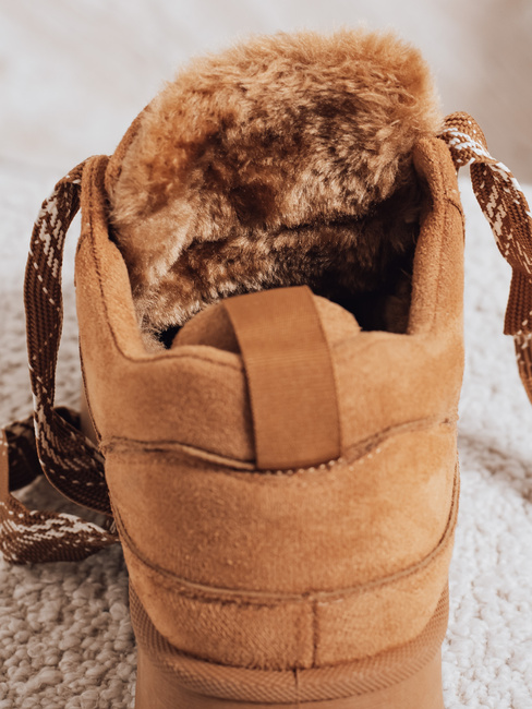 Sneakersy damskie z futerkiem na platformie kamelowe Dstreet ZY1068