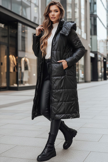 Kurtka damska przejściowa ORVITA pikowana z kapturem czarna Dstreet TY5024z
