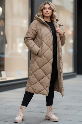 Kurtka zimowa damska pikowana z kapturem FEMACOAT khaki Dstreet TY5477