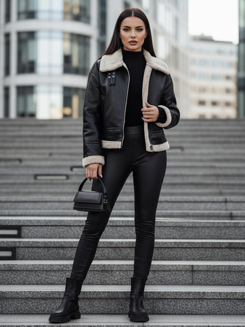 Kurtka skórzana damska z kożuchem SHEREB czarna Dstreet TY4756z