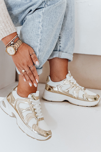 Sneakersy damskie na płaskiej podeszwie GLISSWALK złote Dstreet ZY1002