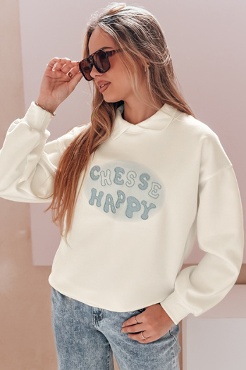 Bluza damska oversize z nadrukiem HAPIRES biała Dstreet BY1484