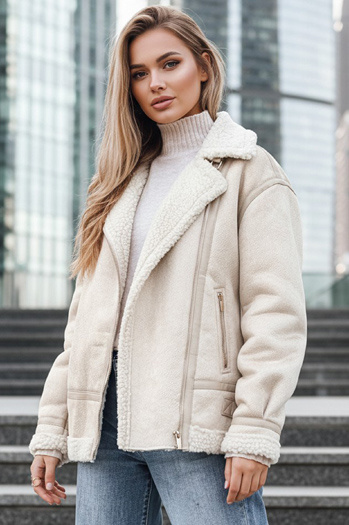 Kurtka ramoneska damska z kożuchem beżowa Dstreet TY5245z