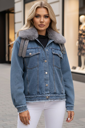 Kurtka damska FURDENIM jeansowa z futerkiem jasnoniebieska Dstreet TY4755z