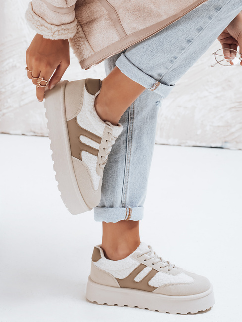 Sneakersy damskie ocieplane na platformie beżowe Dstreet ZY1080