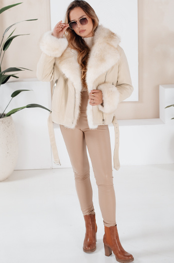 Kurtka damska ramoneska z futerkiem beżowa Dstreet TY5123
