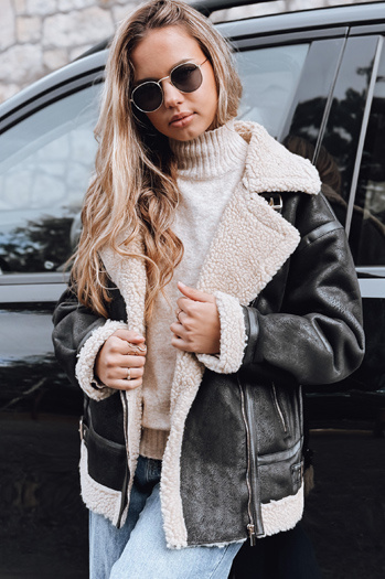 Kurtka ramoneska damska z kożuchem czarna Dstreet TY5247