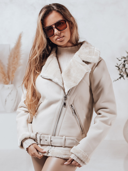 Kurtka damska skórzana z kożuszkiem NORFDIMA biała Dstreet TY4735