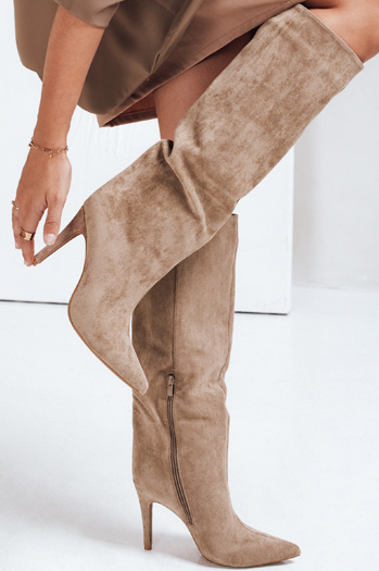 Kozaki damskie na obcasie zamszowe beżowe Dstreet ZY1113