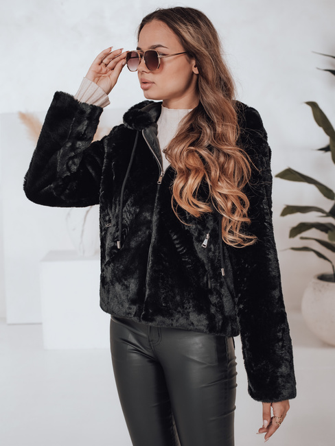 Płaszcz damski krótki ELMIRIS czarny futerkowy Dstreet TY4995